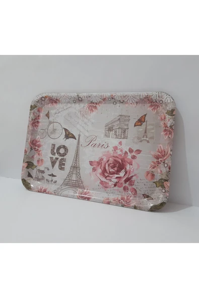 Renkli Çiçekler Melamin Çay Tepsi 33.5x23.5 CM Melamin Çay Kahve Sunum Tepsisi - 3