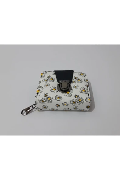 Renkli Çiçekler Cüzdan Papatya Desenli Mini Cüzdan Kadın Cüzdanı 11x9 - 7