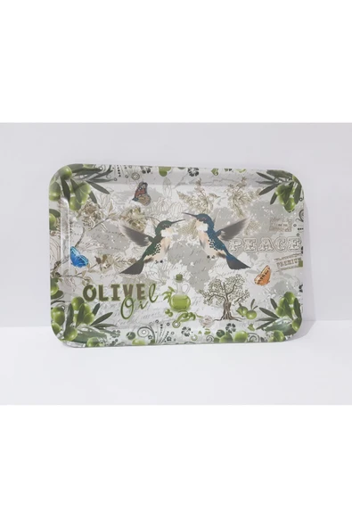 Renkli Çiçekler Melamin Çay Tepsi 33.5x23.5 CM Melamin Çay Kahve Sunum Tepsisi - 2