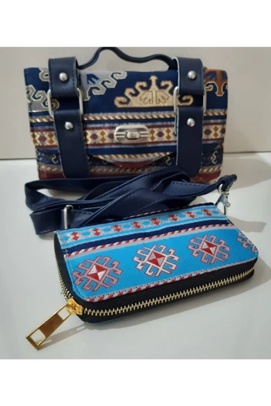 Renkli Çiçekler Kadın Çanta Askılı Cüzdanlı Kadın Çantası