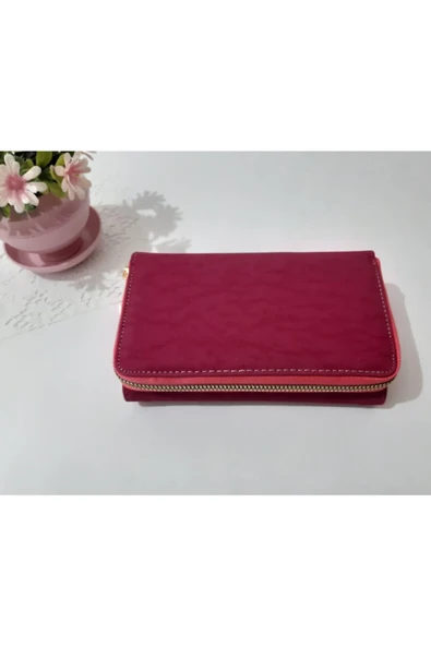 Renkli Çiçekler Kadın Cüzdan Kullanışlı Kırmızı Renk Kadın Cüzdanı 17x10x5 Cm - 7