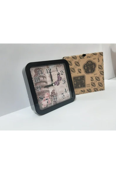 Renkli Çiçekler Masa Saat 15x15x4 CM Desenli Kare Masa Saati