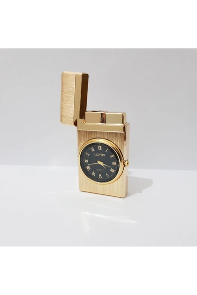 Renkli Çiçekler Metal Saatli Çakmak Cep Saati ve Çakmak 7x3.5x1 CM - 3