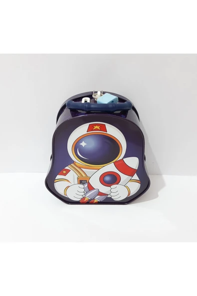 Renkli Çiçekler Astronot Desenli Metal Kilitli Kumbara Çocuklar İçin Hediye - 7
