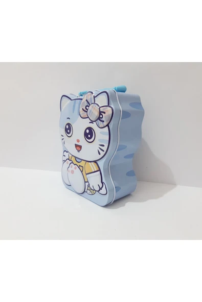 Renkli Çiçekler Kedi Desenli Metal Kilitli Kumbara Çocuklar İçin Hediye - 7