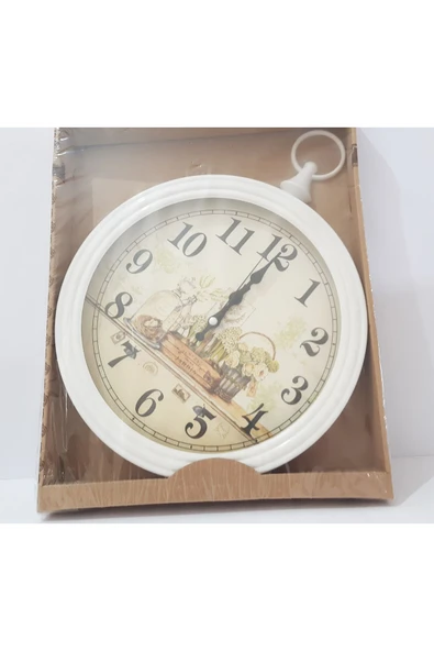 Renkli Çiçekler Duvar Saat Beyaz Sepet Çiçek Kavanoz Desenli 30 Cm Duvar Saati