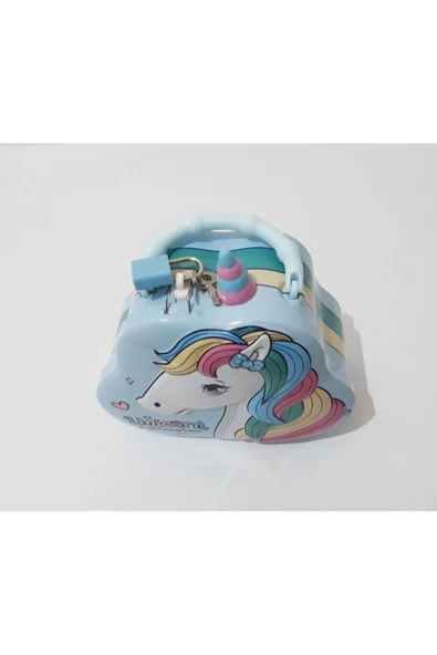 Renkli Çiçekler Unicorn Desenli Metal Kilitli Kumbara Çocuklar İçin Hediye - 2