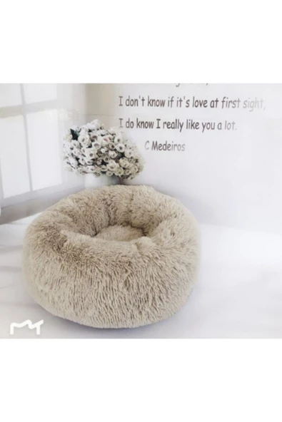 Renkli Çiçekler Kedi Yatak 40 Cm Yuvarlak Yumuşak Peluş Evcil Kedi Köpek Yatağı - 3
