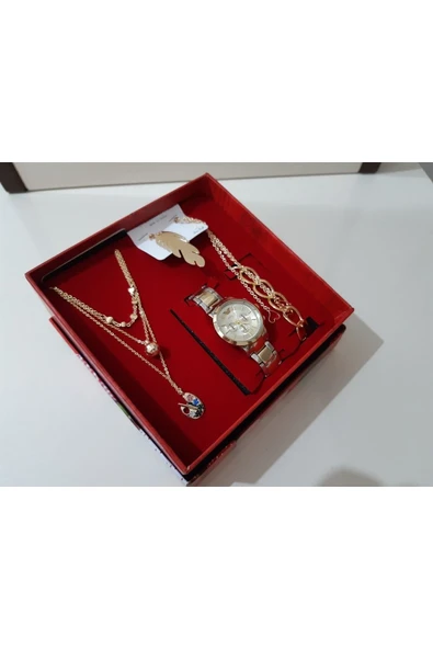 Renkli Çiçekler Kadın Saat Kadın Kol Saati Kolye Küpe Takı Set - 3