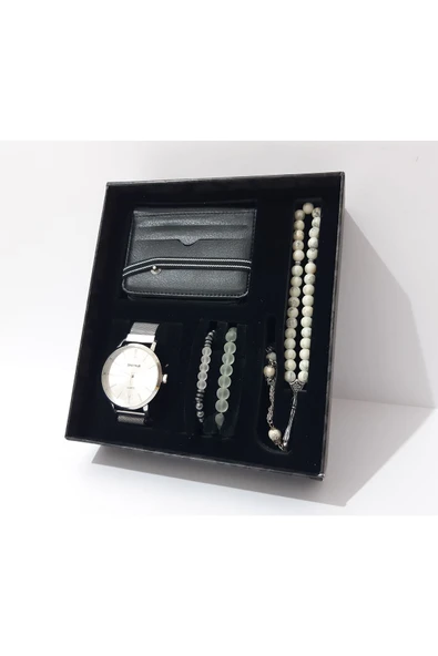 Renkli Çiçekler Erkek Saat Erkek Kol Saati Kartlık Bileklik Tesbih Set - 7