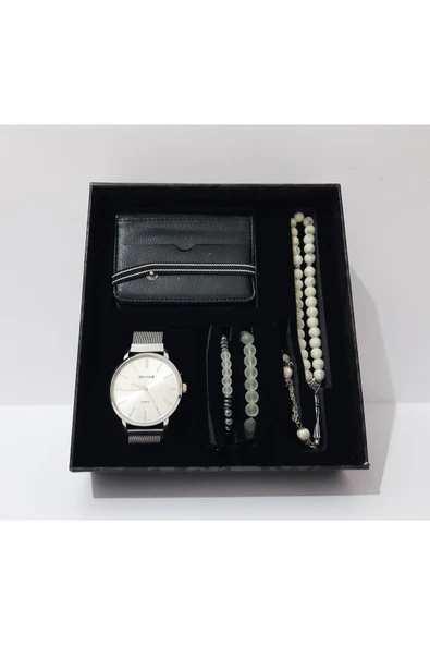 Renkli Çiçekler Erkek Saat Erkek Kol Saati Kartlık Bileklik Tesbih Set - 4
