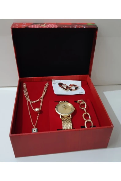 Renkli Çiçekler Kadın  Kol Saati Kolye Takı Set - 3