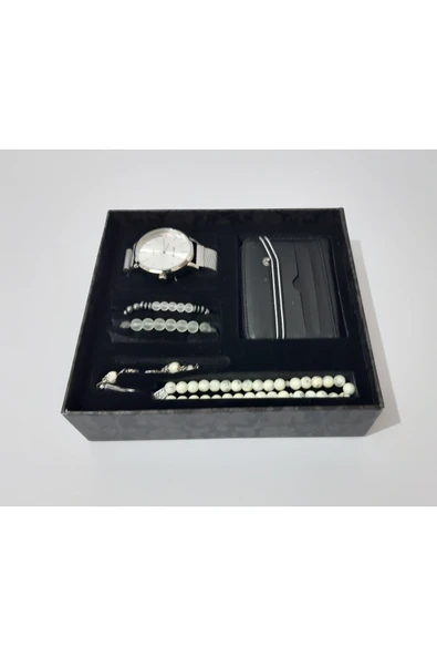 Renkli Çiçekler Erkek Saat Erkek Kol Saati Kartlık Bileklik Tesbih Set - 3