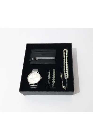 Renkli Çiçekler Erkek Saat Erkek Kol Saati Kartlık Bileklik Tesbih Set - 6