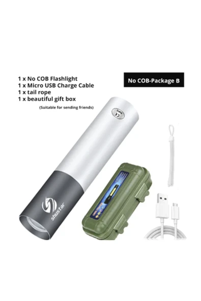 Renkli Çiçekler Usb Şarj Edilebilir Mini Led El Feneri 3 Aydınlatma Modu Su Geçirmez Pik Yakınlaştırma El Feneri - 3