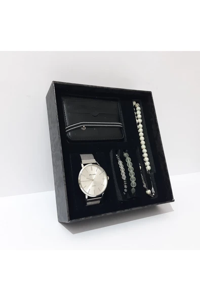 Renkli Çiçekler Erkek Saat Erkek Kol Saati Kartlık Bileklik Tesbih Set - 5