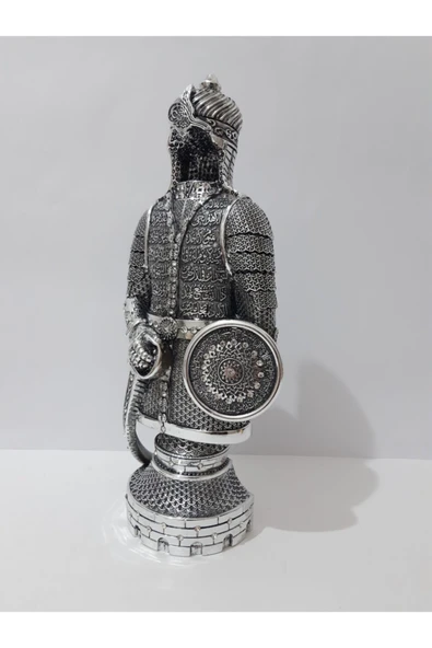 Renkli Çiçekler Metal Döküm Ofis Ev Için Dekoratif Gümüş Zırh Obje 34x14 Cm - 3