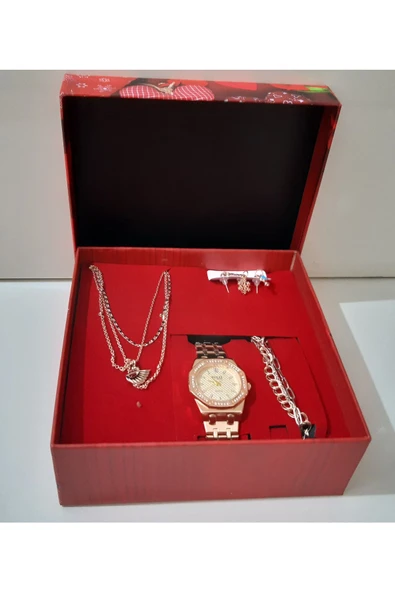 Renkli Çiçekler Kadın Saat Kadın Kol Saati Kolye Küpe Takı Set - 3