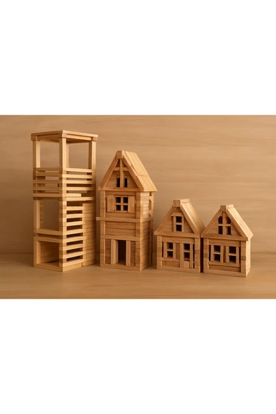 ela777 City Wood Ahşap Bloklar 100 Parça ahşap oyuncak ahşap ev yapımı - 3