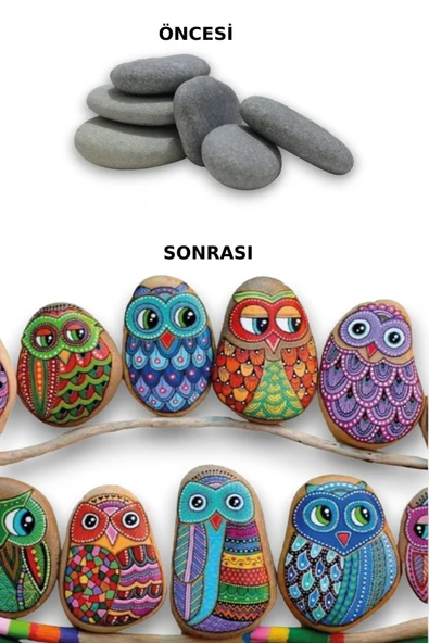 Open Toys Taş Boyama Seti- Doğal Taşlar-Akrilik Boya-Fırça-Ahşap Hepsi Bir Arada Muhteşem Set - 2
