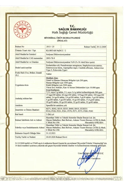 Klortab Nadcc 17.40 Gr X 60 Tablet - Yüksek Etkili Klor Bazlı Yer Ve Yüzey Dezenfektan Tableti - 7
