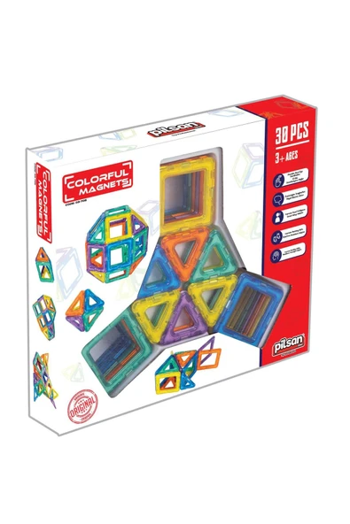 PİLSAN Renkli Manyetik 3 Boyutlu , Yapı Ve Tasarım Lego Eğitim Seti, 30 Parça Mıknatıs Puzzle