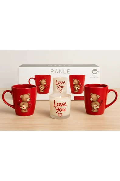 Rakle Aşık Ayılar 2’li ve Mumlu Kupa Seti 250 ml Kırmızı - 2