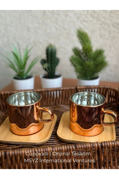 Cupova Borosilikat Cam Kahve Fincan Seti (ROSE GOLD)