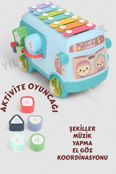 ela777 Müzikli ve Işıklı Çok Aktiviteli Bebek Oyuncağı Müzik ve Eğlence Otobüsü Tak Çıkar