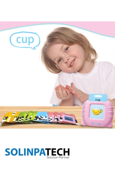 SolinpaTech İngilizce Telaffuzlu Eğitici Aktivite Kartları Mega Eğitim Seti Sesli Flash Kartları Pembe - Resim 3