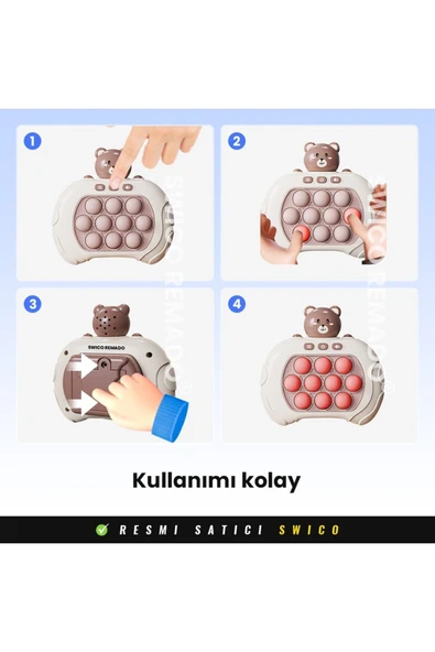 ela777 Popit Makinesi Işıklı Oyun Stres Giderici Pilli Fidget Kabarcık -Ayıcık 777 - 3