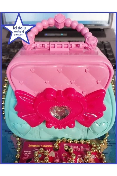 teknotrust Zincirli Makyaj Güzellik Çantası Telefon Tarak Ayna Kolye Toka Oyuncak Açılır Kapaklı Çanta - 3