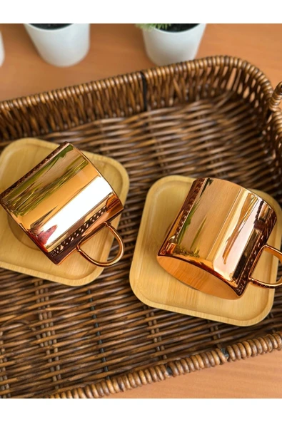 Cupova Borosilikat Cam Kahve Fincan Seti (ROSE GOLD) - 2