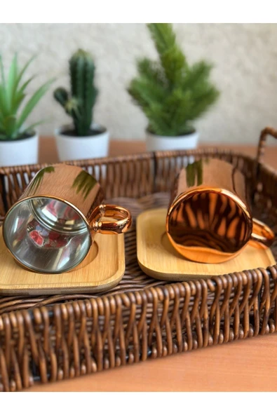 Cupova Borosilikat Cam Kahve Fincan Seti (ROSE GOLD) - 3