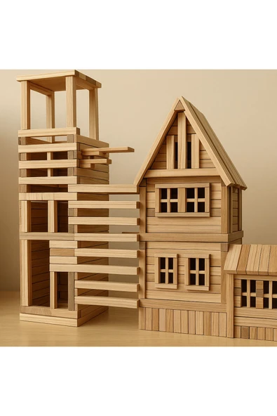 ela777 City Wood Ahşap Bloklar 100 Parça ahşap oyuncak ahşap ev yapımı - 2