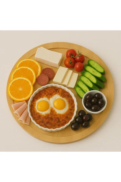 ela777 Döner Stantlı Pizza, Pasta, Kek Bambu Sunum Tabağı Tahtası, Bambu Döner Stantlı Organizer 35 Cm 777 - 3