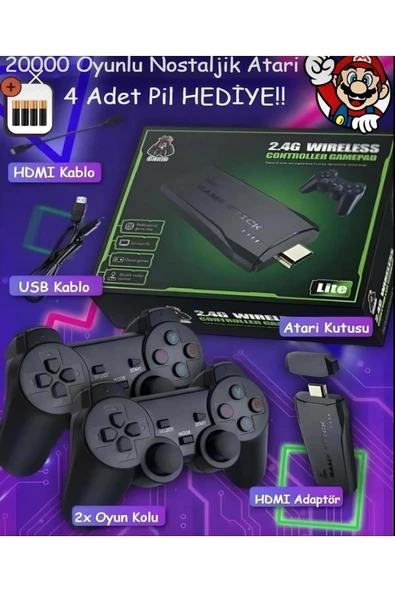 Ld Teknoloji 20000 Oyunlu Vintage Gamin Atari 2.4g Uyumlu Kablosuz Pilli