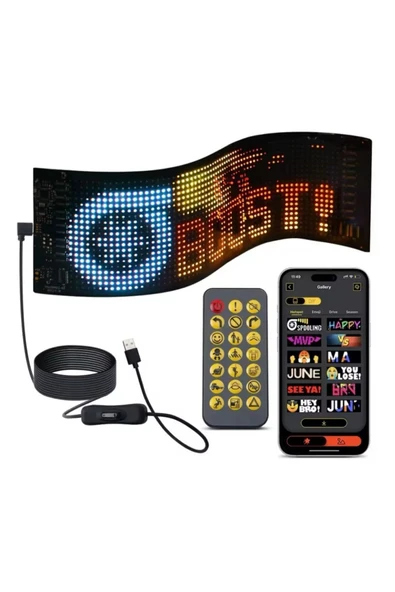 Ld Teknoloji Araç Led Matrix Cama Yapışkanlı Telefonla Kontrol Edilebilen Kişiselleştirilebilir Uzaktan Kumandalı Genişlik 12 cm Uzunluk 60 cm - 2