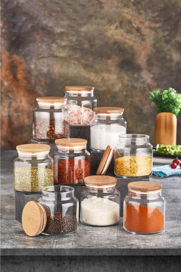 Gönül Porselen Bambu Kapaklı Cam Kavanoz 9lu 500 ml G2734