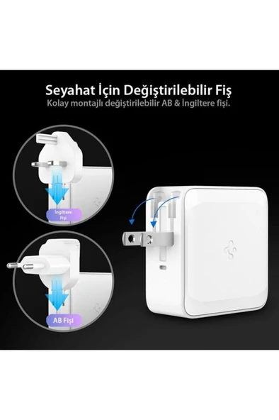 45W USB-C Güç Adaptörü 2 Port (Akım Korumalı) 20W/45W Şarj Cihazı  PE2010 White - ACH02613 - 4
