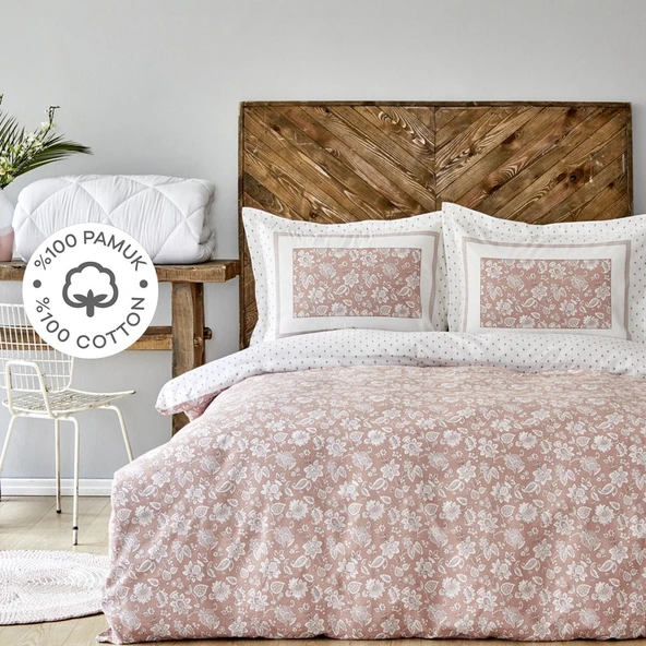 Celerina Pembe %100 Pamuk Çift Kişilik Fitted Nevresim Takımı