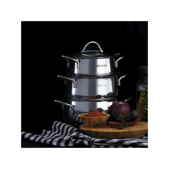Emsan Cemre İndüksiyon Tabanlı 6 Parça Midi Paslanmaz Çelik Tencere Seti - Resim 3