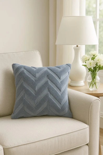 1 Adet Mavi Çizgili Pofuduk Kırılent Kılıfı 42x42 cm ürün görseli