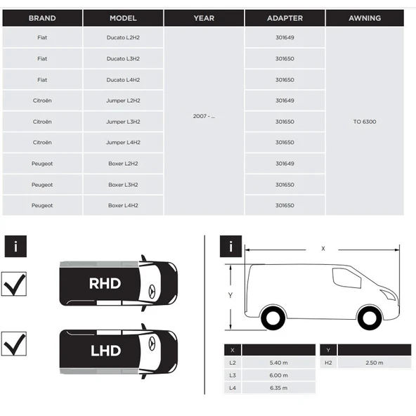 Thule 6300 Ducato/Jumper/Boxer 2007 sonrası Çatı Tente Montaj Braketi - 3