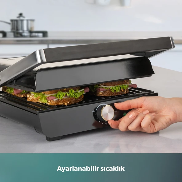 HOMEND Grilliant 1346h Inox Gövdeli Döküm Plakalı Tost Ve Izgara Makinesi - Resim 3