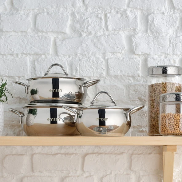 Emsan Cemre İndüksiyon Tabanlı 6 Parça Midi Paslanmaz Çelik Tencere Seti - Resim 2