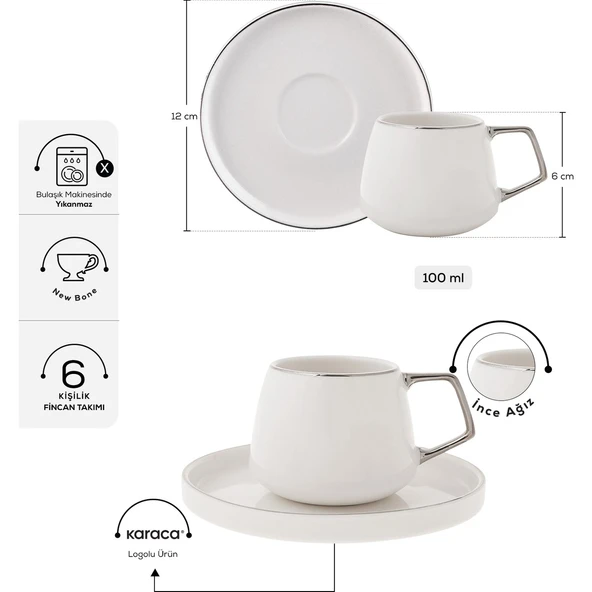 Karaca Satürn Platin 6 Kişilik Kahve Fincanı Takımı 100 ml - Resim 2