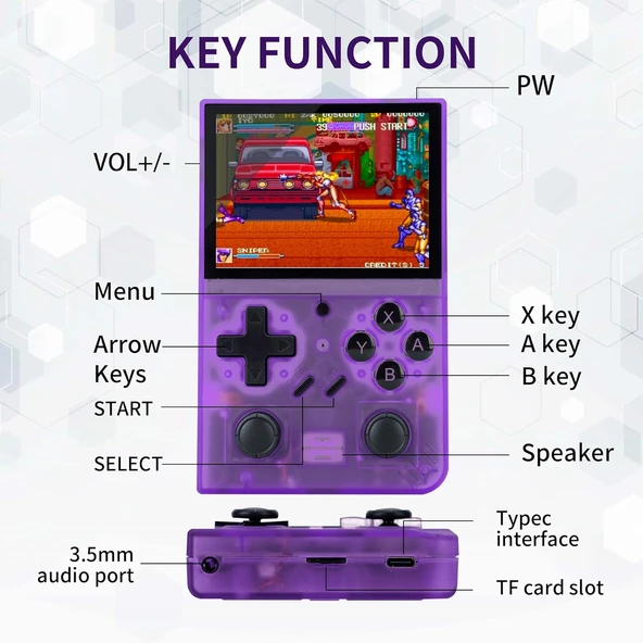 DR35 Plus Retro Oyun Konsolu Linux Sistemi 64G Kart 15000+ Oyun, 3.5 inç IPS Ekran Mor - Resim 3