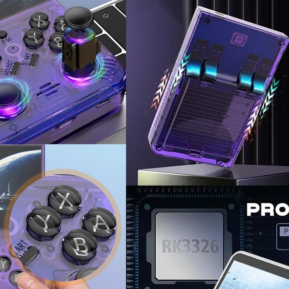 DR35 Plus Retro Oyun Konsolu Linux Sistemi 64G Kart 15000+ Oyun, 3.5 inç IPS Ekran Mor - Resim 2