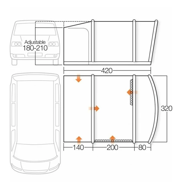 Campasist VW T5.T6 Kapalı Havalı Tente Çadır 400x300x210 - Resim 5